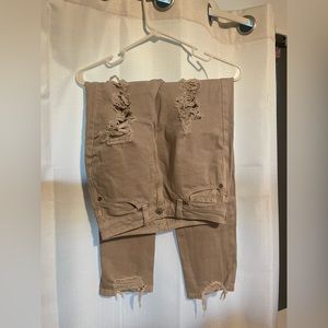 American Eagle tan ripped mom jeans
